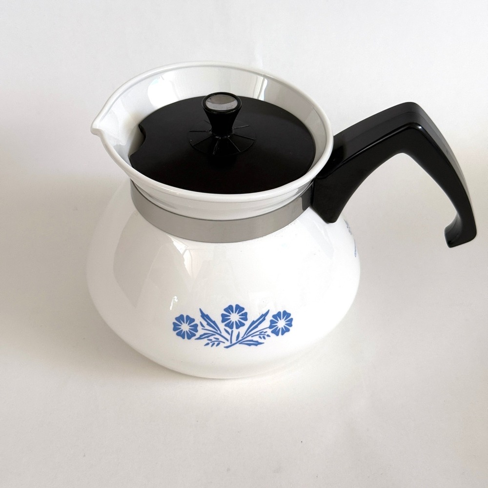 Vintage Corning Ware Blue Cornflower 3 Cup Coffee Teapot Kettle w/Lid